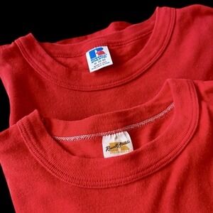Vintage Russell 60's 70's T-shirts M/L Red Blank Single Stitch Bundle Lot 2 Tees